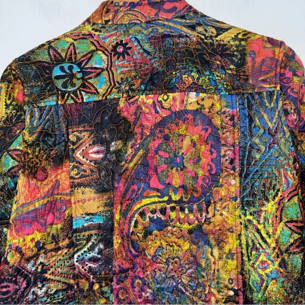 Chadwicks Reversible Jacket Women 12 Quilted Art to Wear Textured Print Colorful - Picture 8 of 16